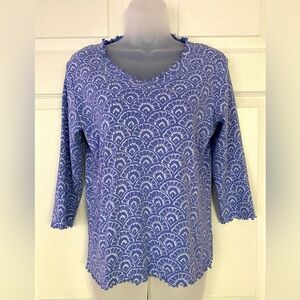 fresh produce women’s shirt top 3/4 sleeve v-neck blue cotton shirt size XS